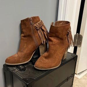 Brown Suede Fringe Ankle Boots